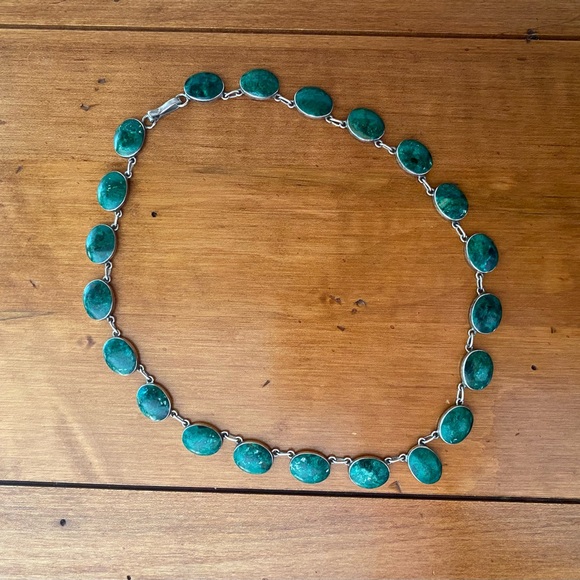 Southwestern Sterling Silver and Malachite Necklace - Picture 3 of 8